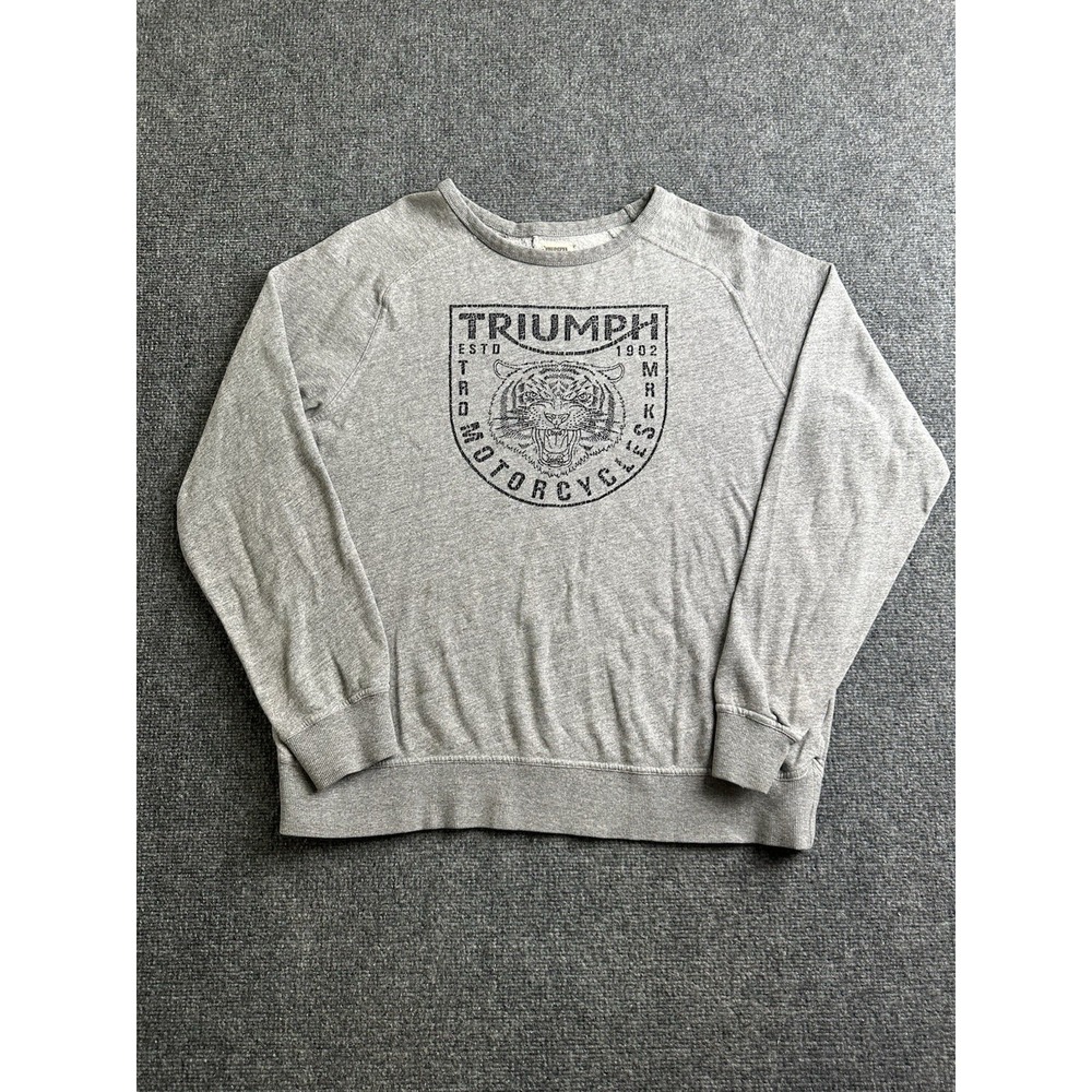 Mens Sweatshirt Triumph Motorcycles Lucky Brand Tiger Gray, Size L